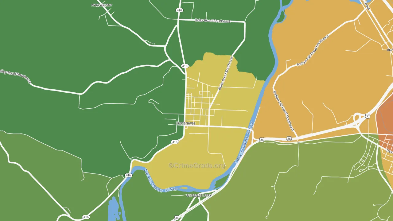Tuscarawas, OH Map of Theft Rates