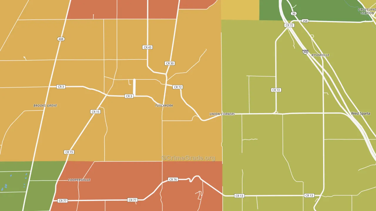 Tuscarora, NY Map of Theft Rates