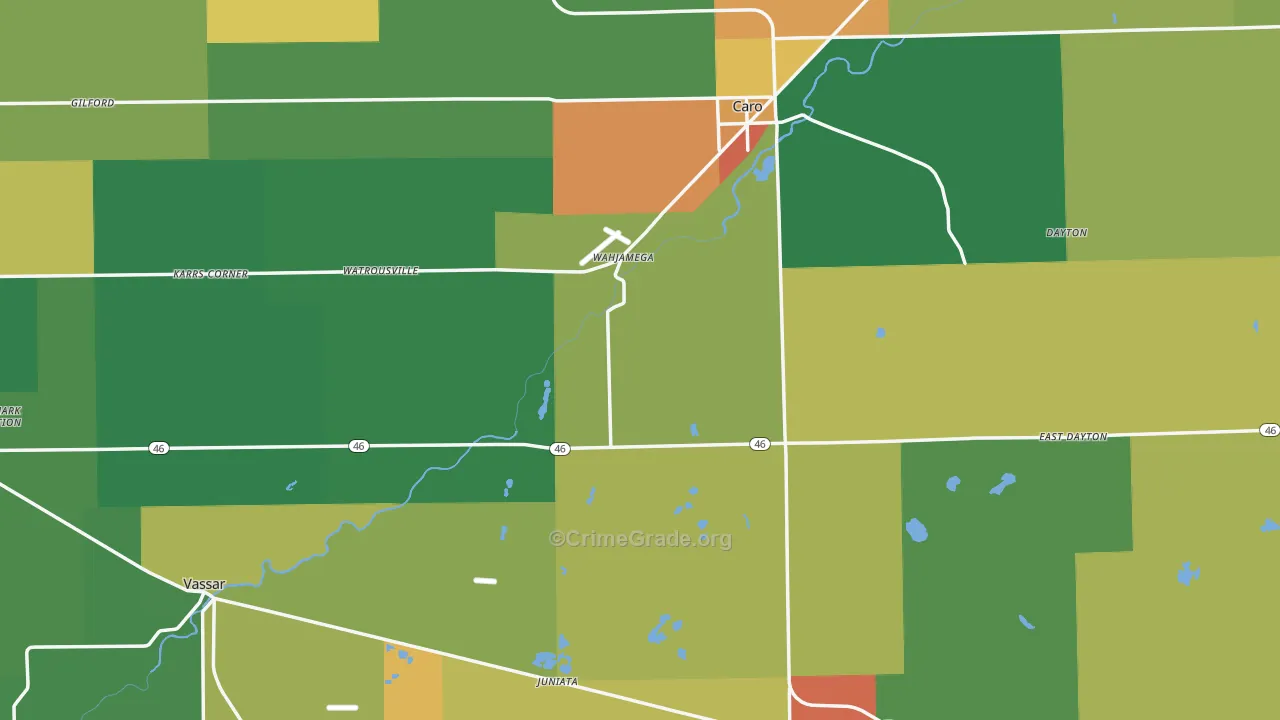 Tuscola County, MI Map of Theft Rates