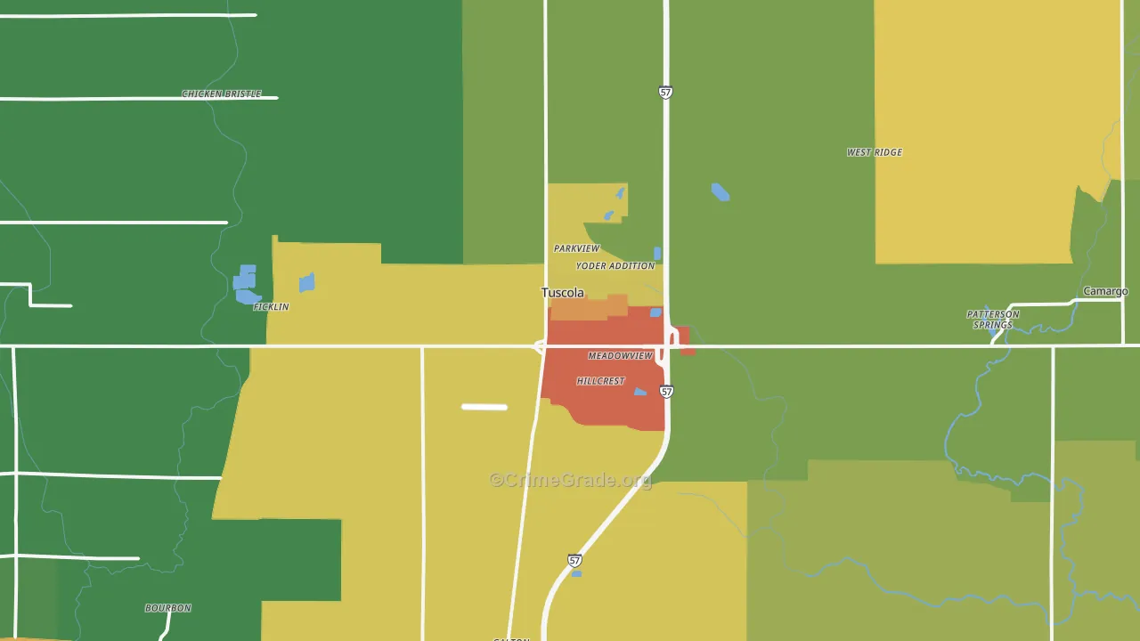 Tuscola, IL Map of Theft Rates