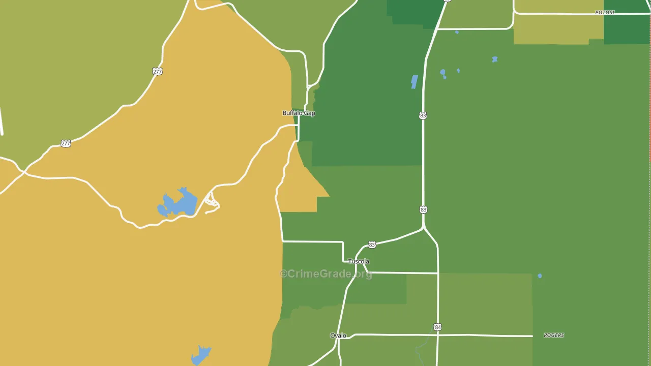 Tuscola, TX Map of Theft Rates
