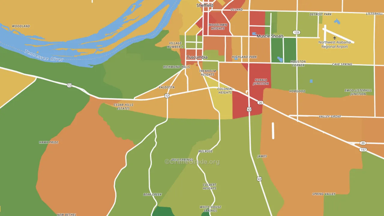 Tuscumbia, AL Map of Theft Rates