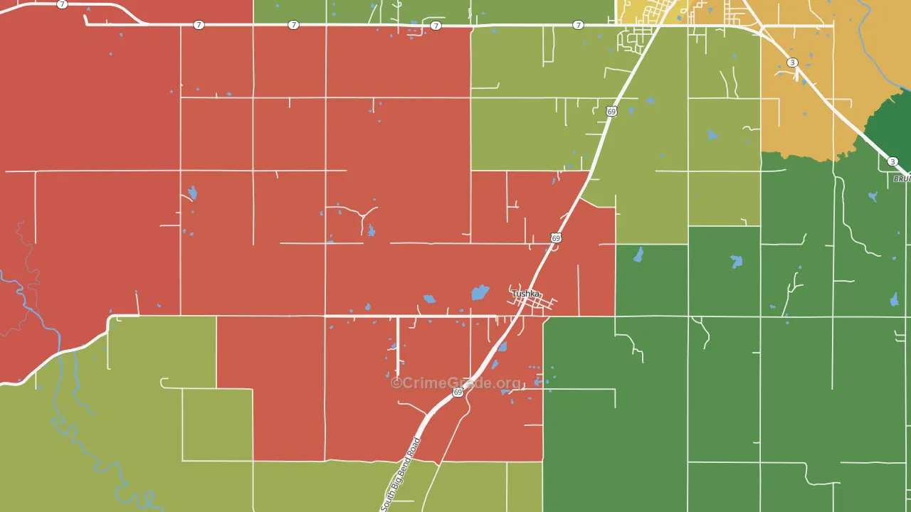 Tushka, OK Map of Theft Rates