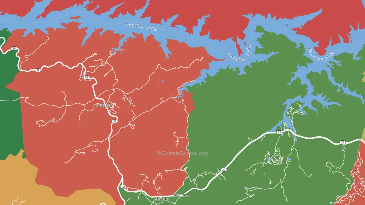 Tuskeegee, NC Map of Theft Rates