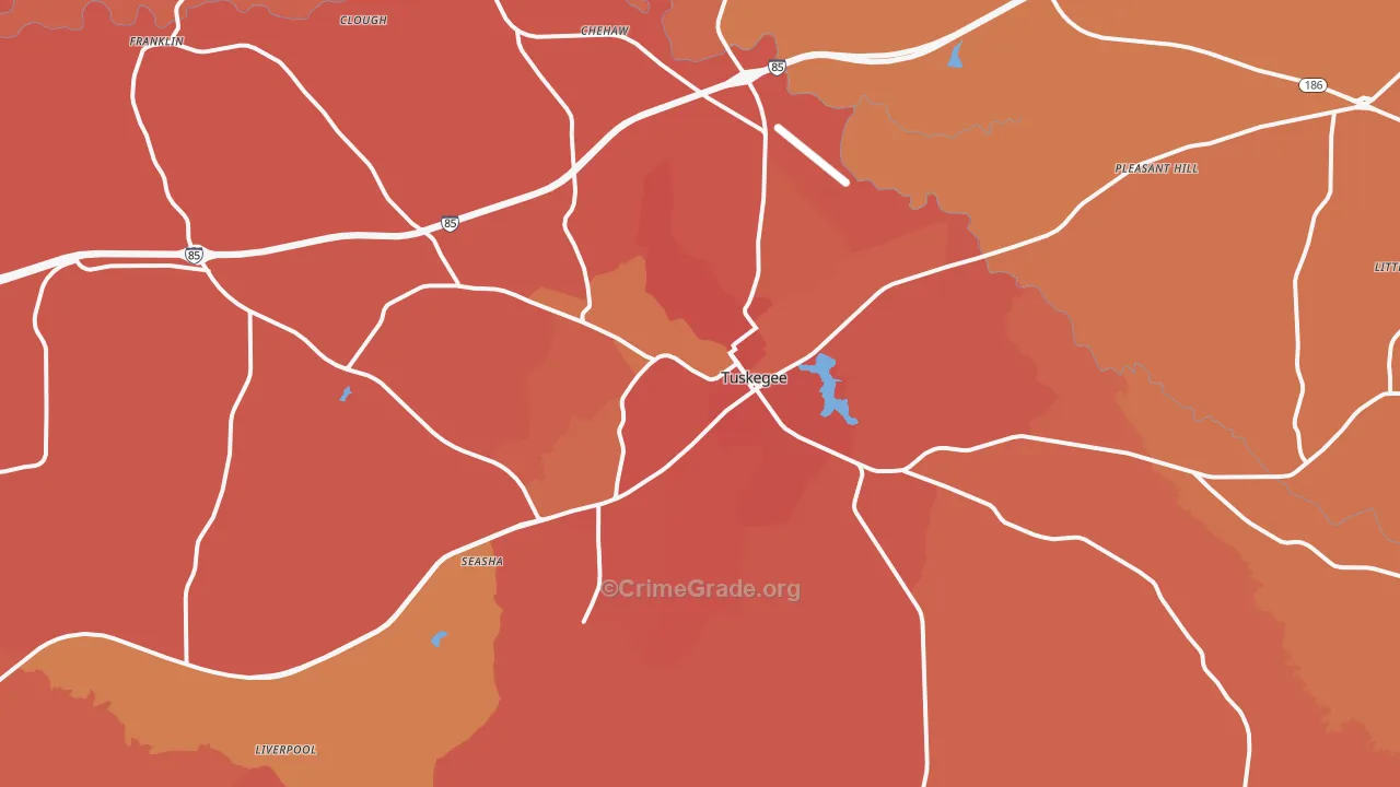 Tuskegee, AL Map of Theft Rates