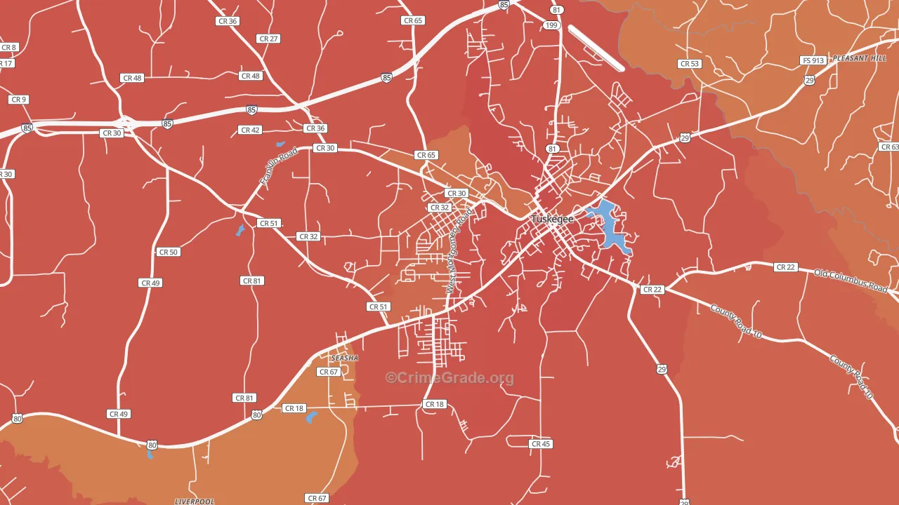 Tuskegee Institute, AL Map of Theft Rates