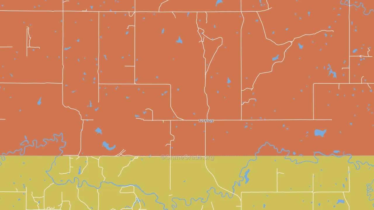 Tuskegee, OK Map of Theft Rates