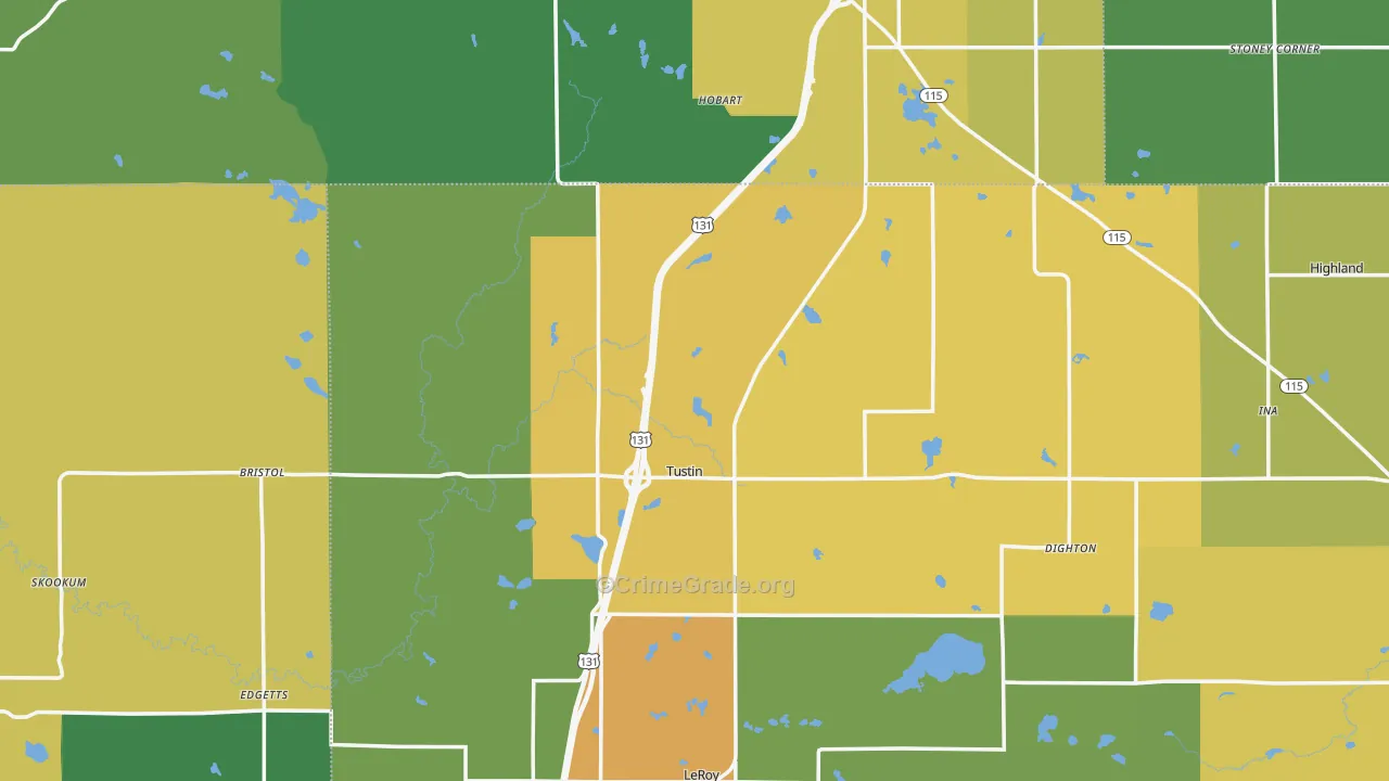 Tustin, MI Map of Theft Rates