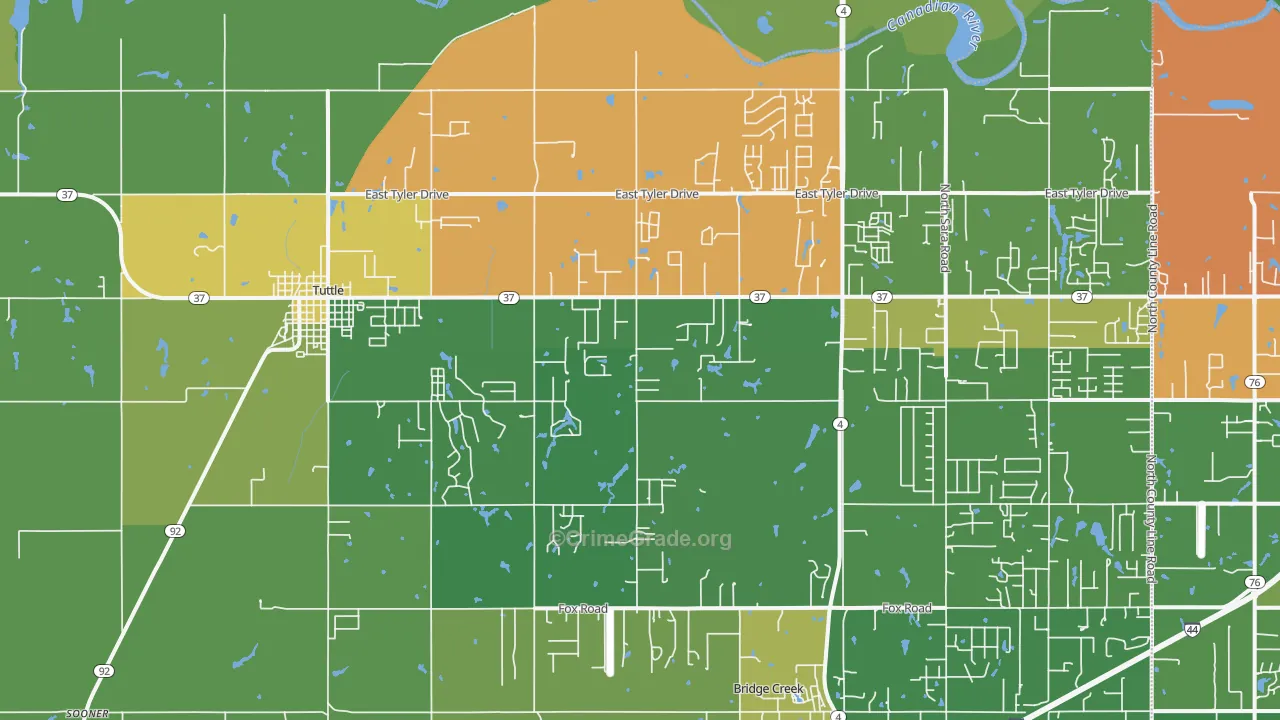 Tuttle, OK Map of Theft Rates