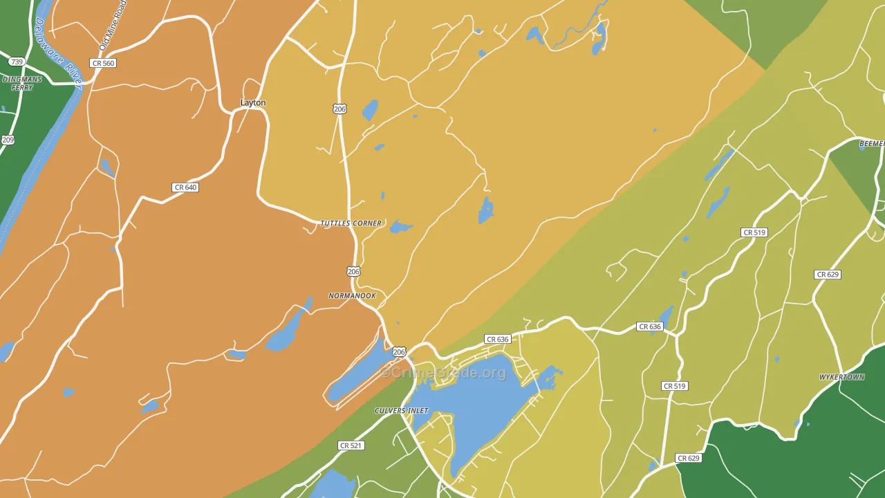 Tuttles Corner, NJ Map of Theft Rates