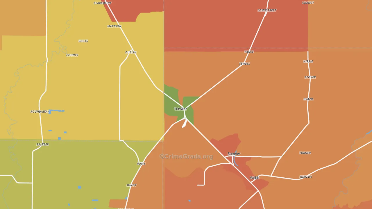 Tutwiler, MS Map of Theft Rates