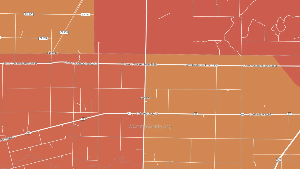 Tuxedo, TX Map of Theft Rates