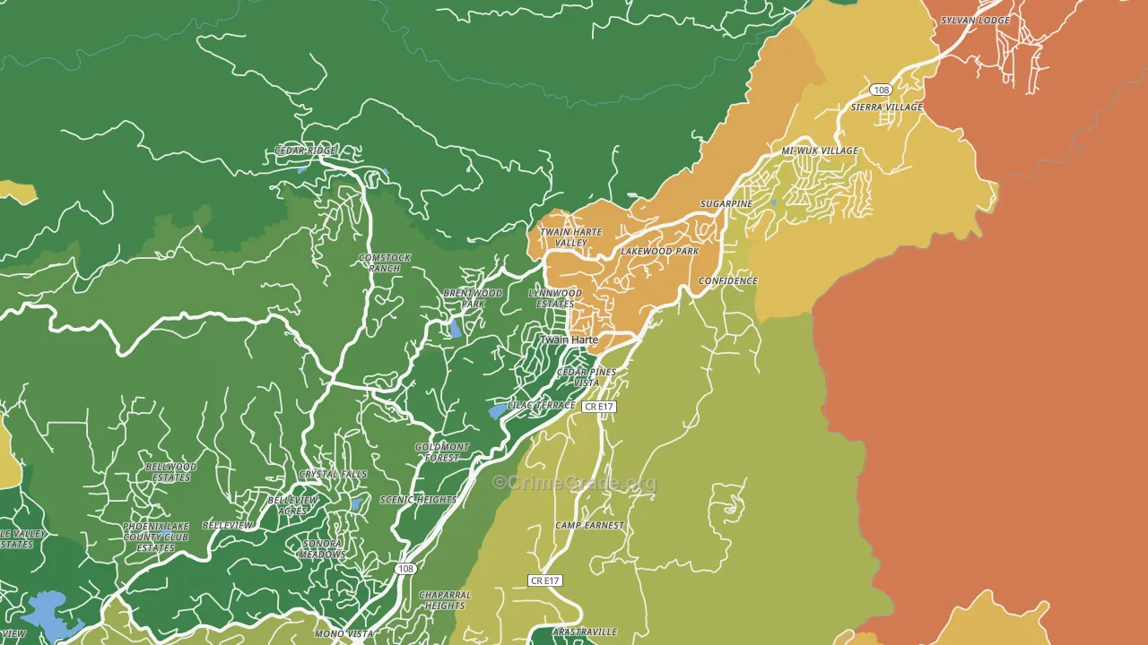 Twain Harte, CA Map of Theft Rates