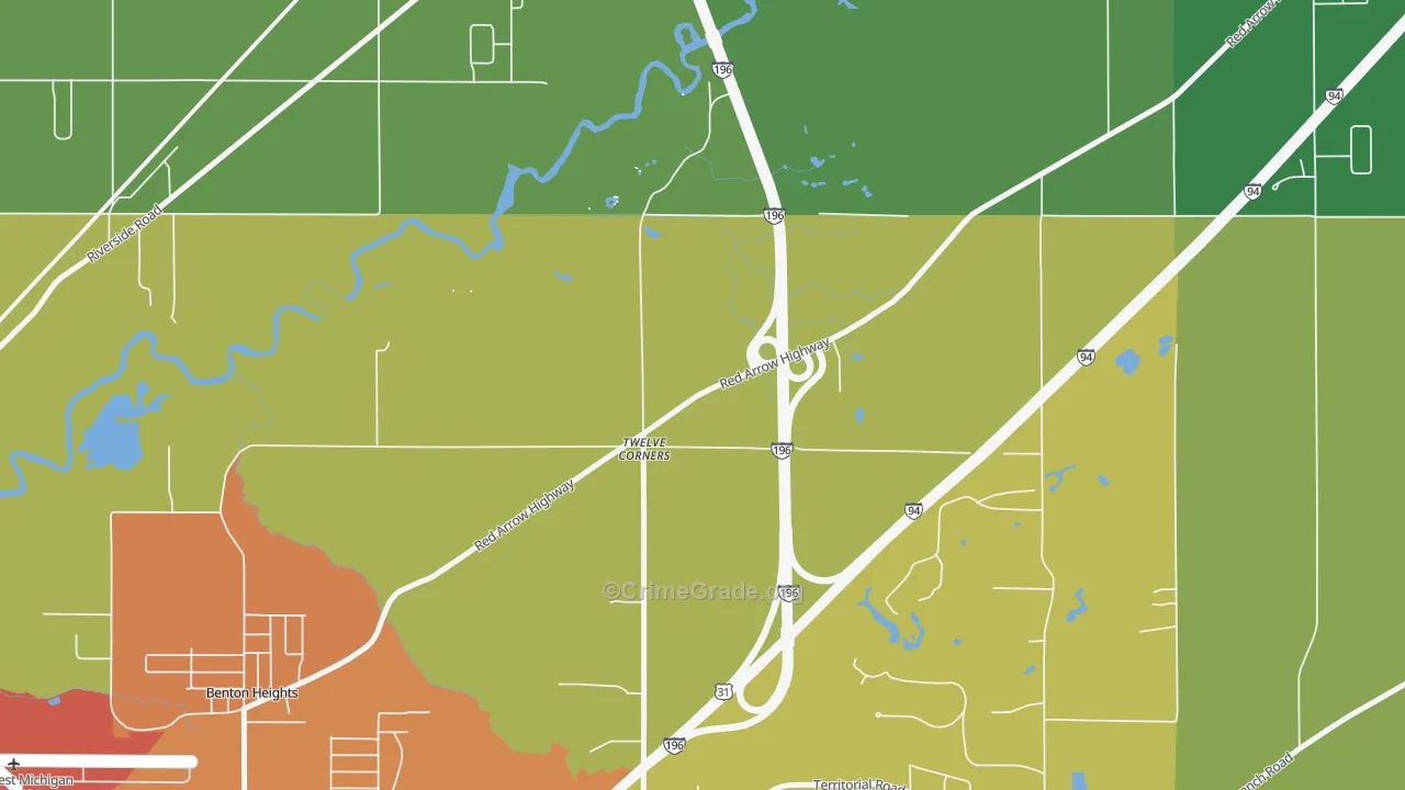 Twelve Corners, MI Map of Theft Rates