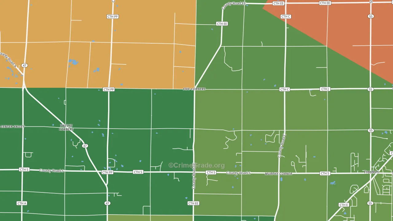 Twelve Corners, WI Map of Theft Rates