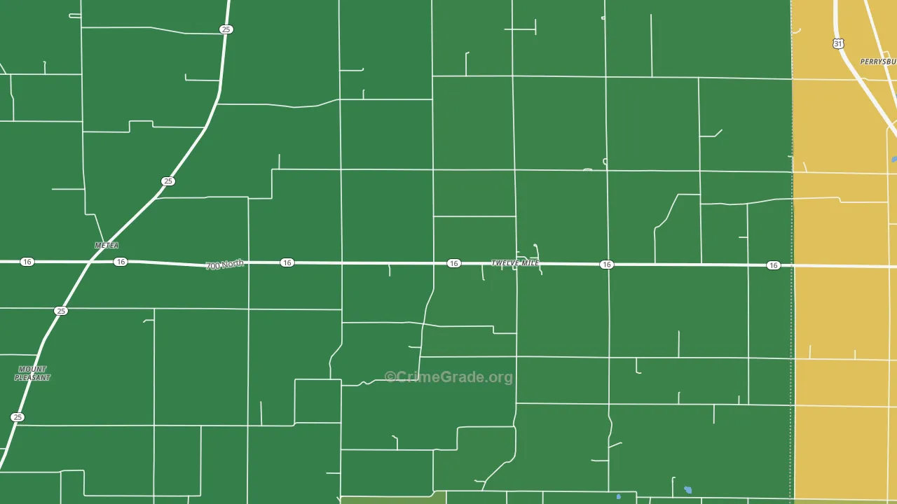 Twelve Mile, IN Map of Theft Rates