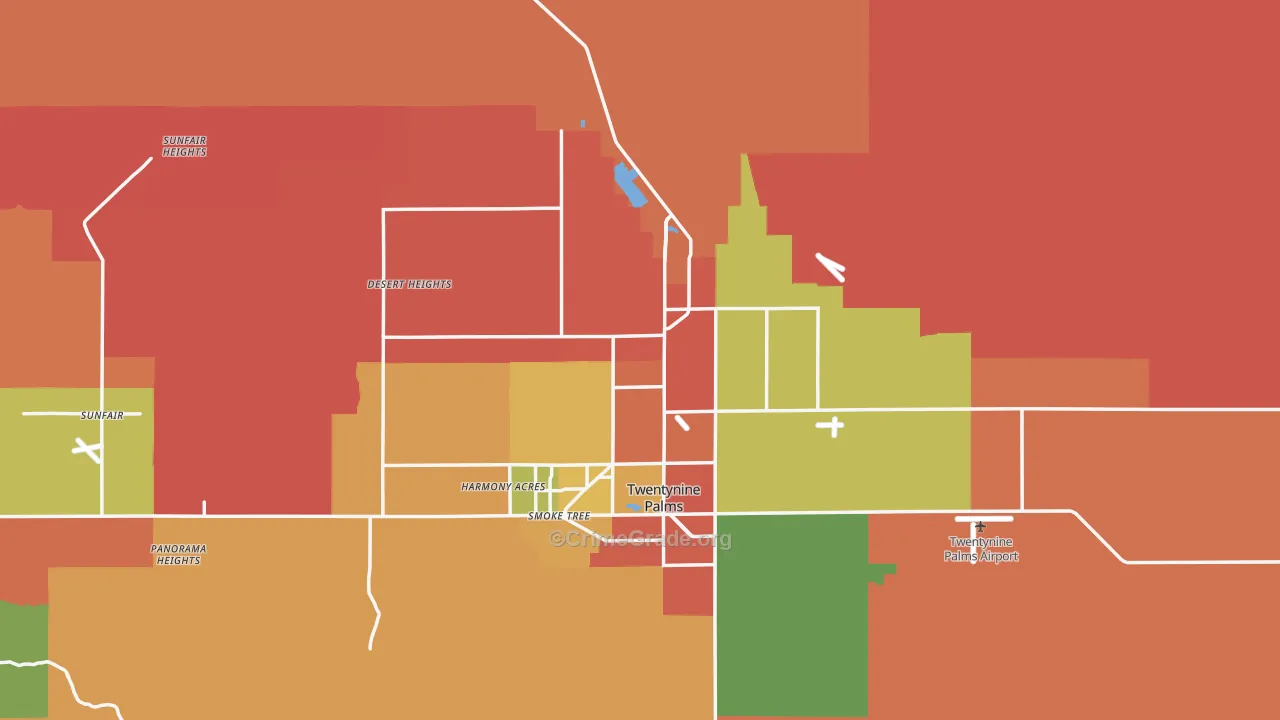 Twentynine Palms, CA Map of Theft Rates