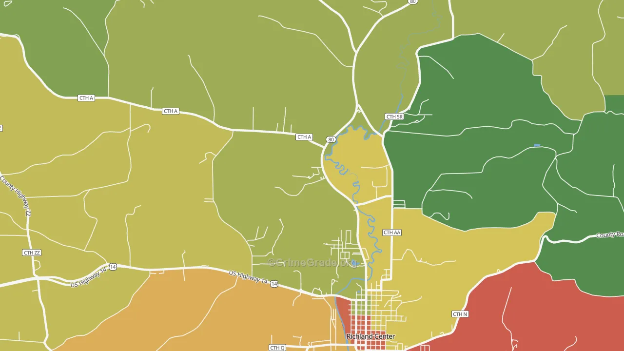 Twin Bluffs, WI Map of Theft Rates