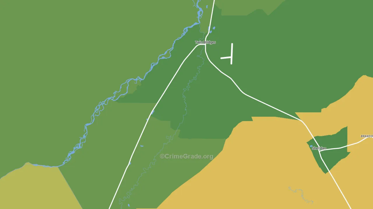 Twin Bridges, MT Map of Theft Rates