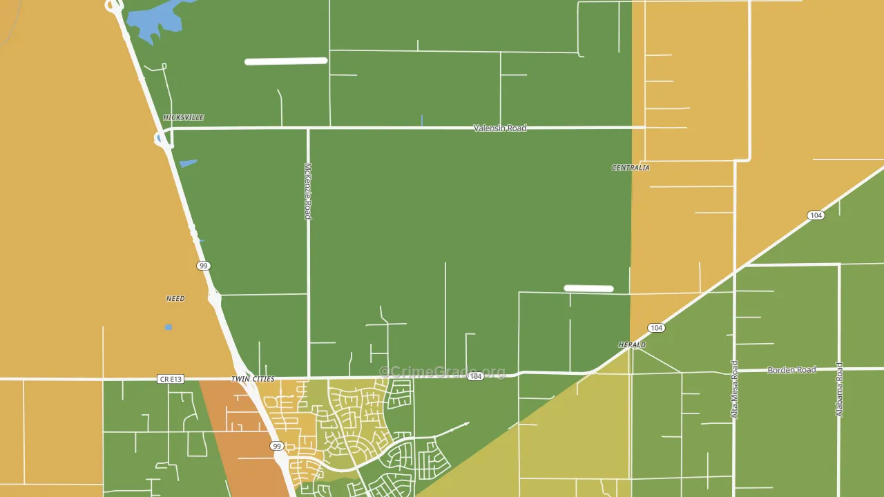 Twin Cities, CA Map of Theft Rates
