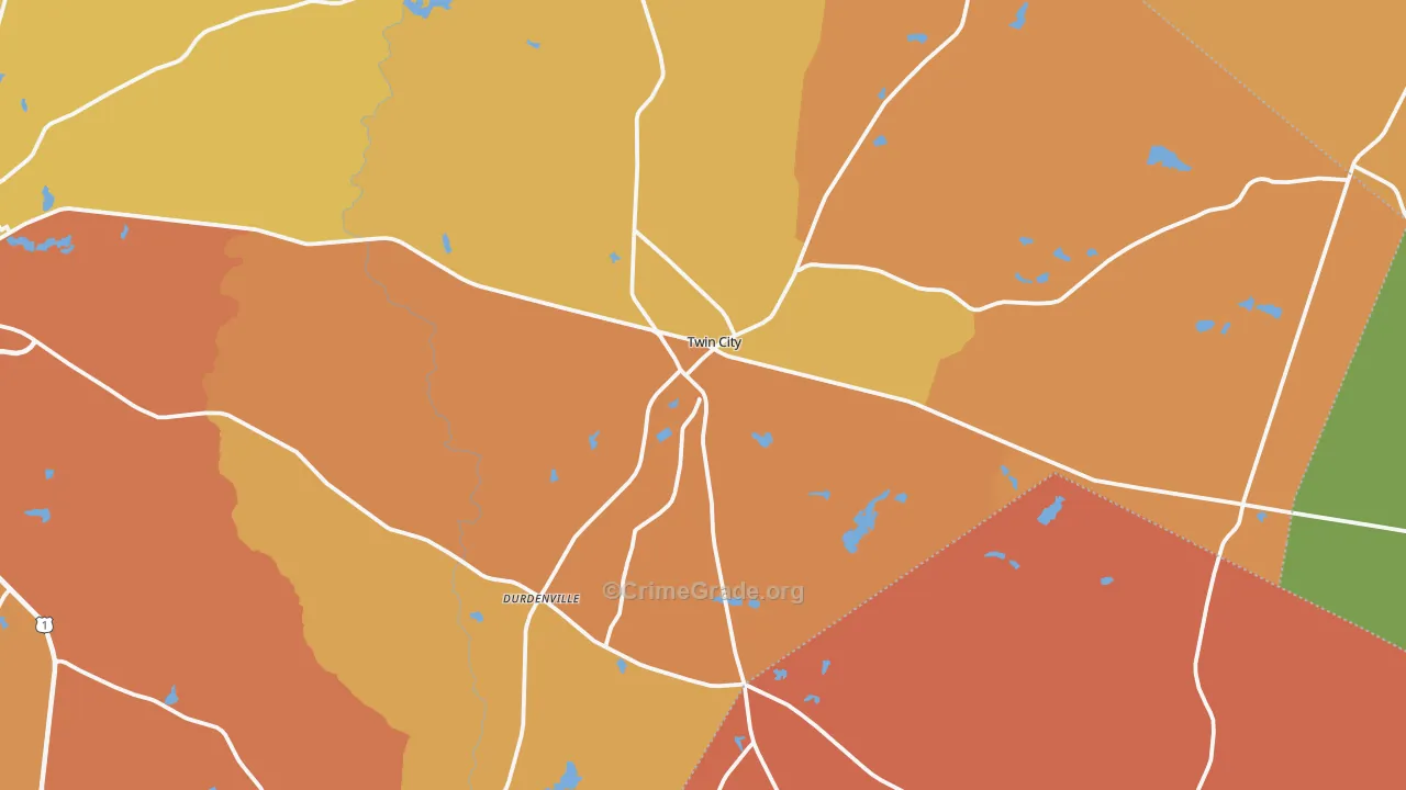 Twin City, GA Map of Theft Rates