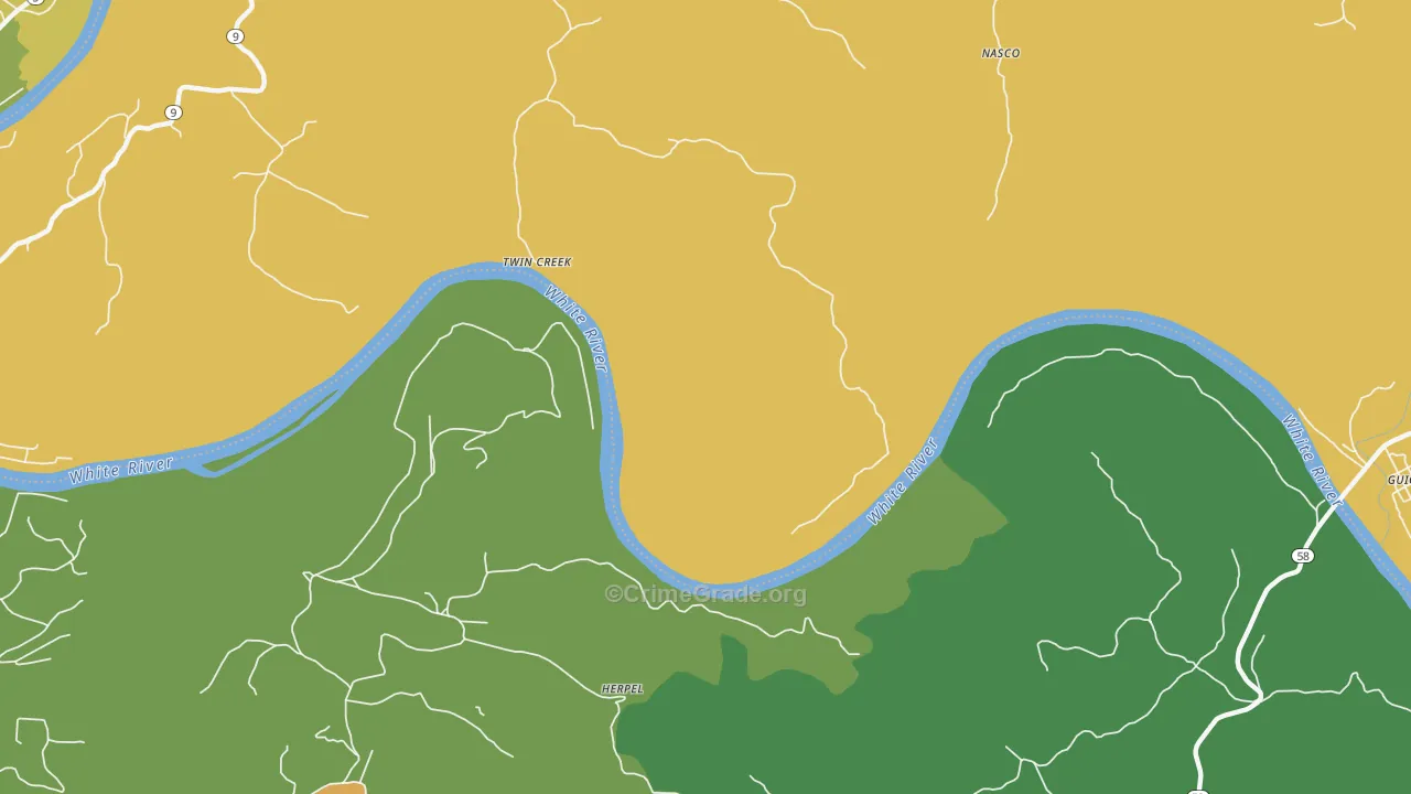 Twin Creek, AR Map of Theft Rates