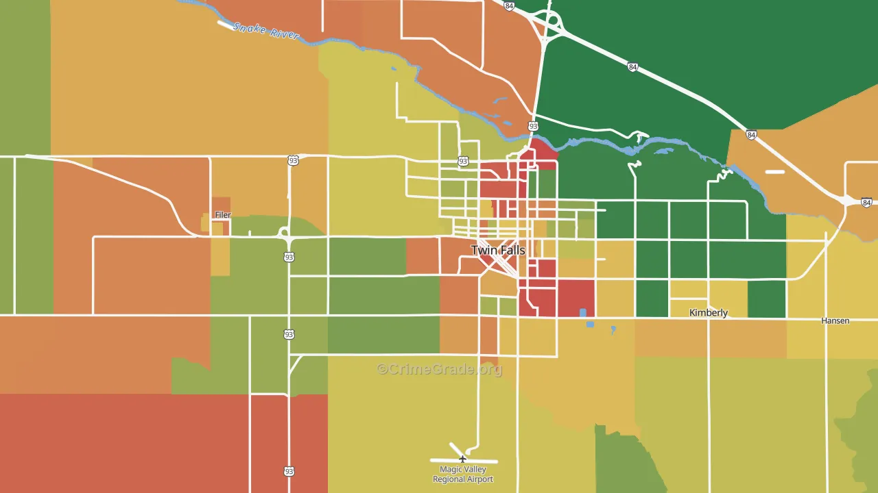 Twin Falls County, ID Map of Theft Rates