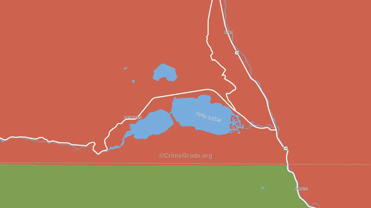 Twin Lakes, CO Map of Theft Rates