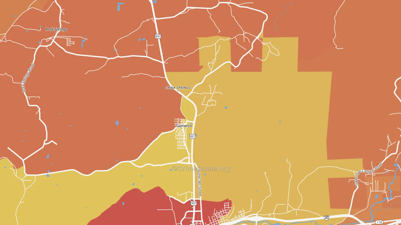 Twin Lakes, NM Map of Theft Rates
