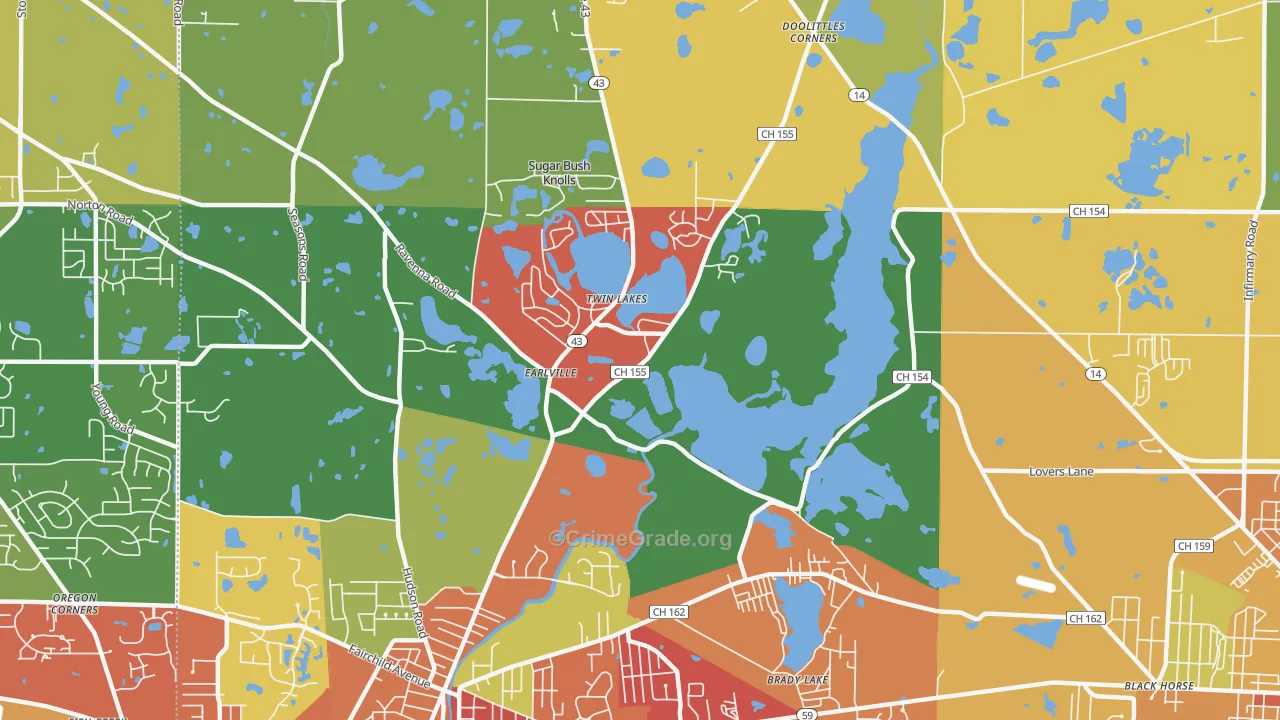 Twin Lakes, OH Map of Theft Rates