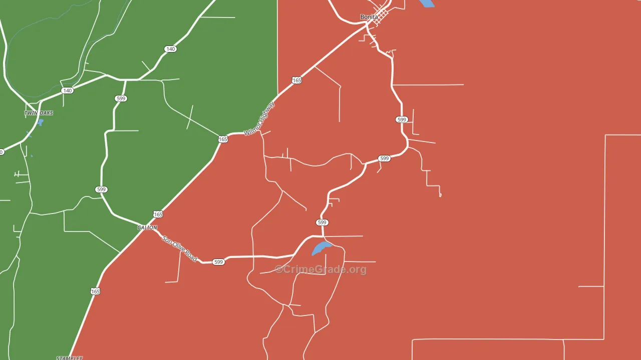 Twin Oaks, LA Map of Theft Rates