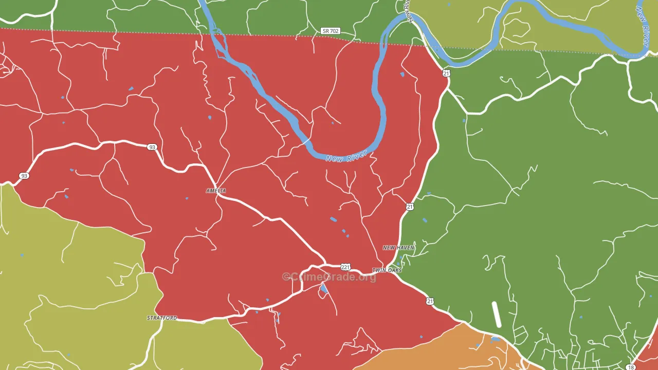 Twin Oaks, NC Map of Theft Rates