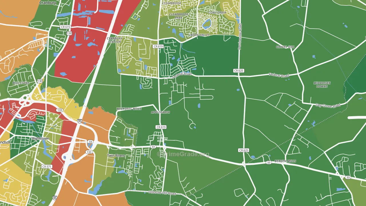 Twin Rivers, NJ Map of Theft Rates
