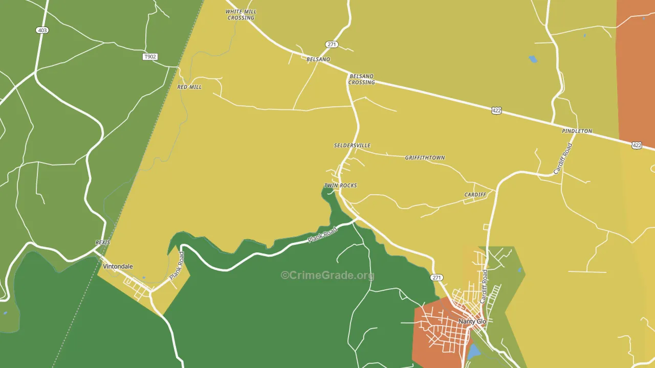 Twin Rocks, PA Map of Theft Rates