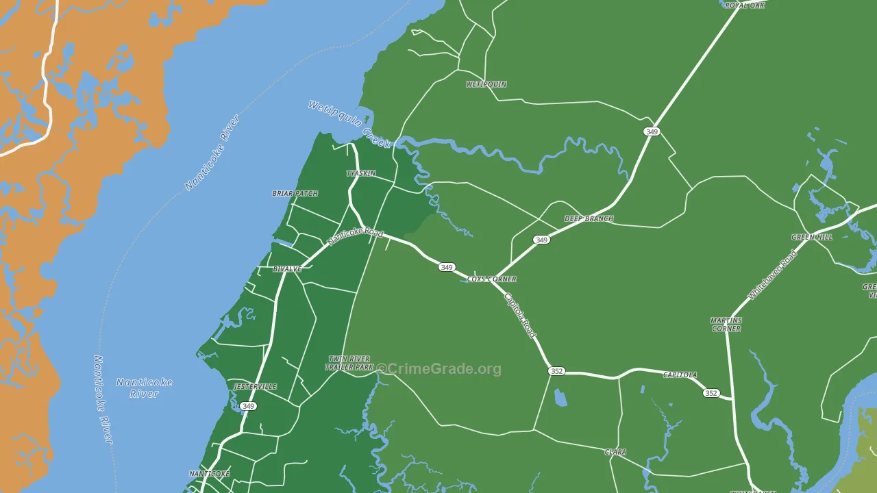 Tyaskin, MD Map of Theft Rates