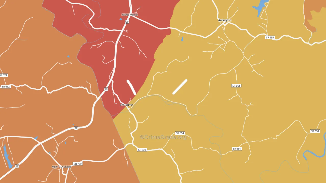 Tye River, VA Map of Theft Rates