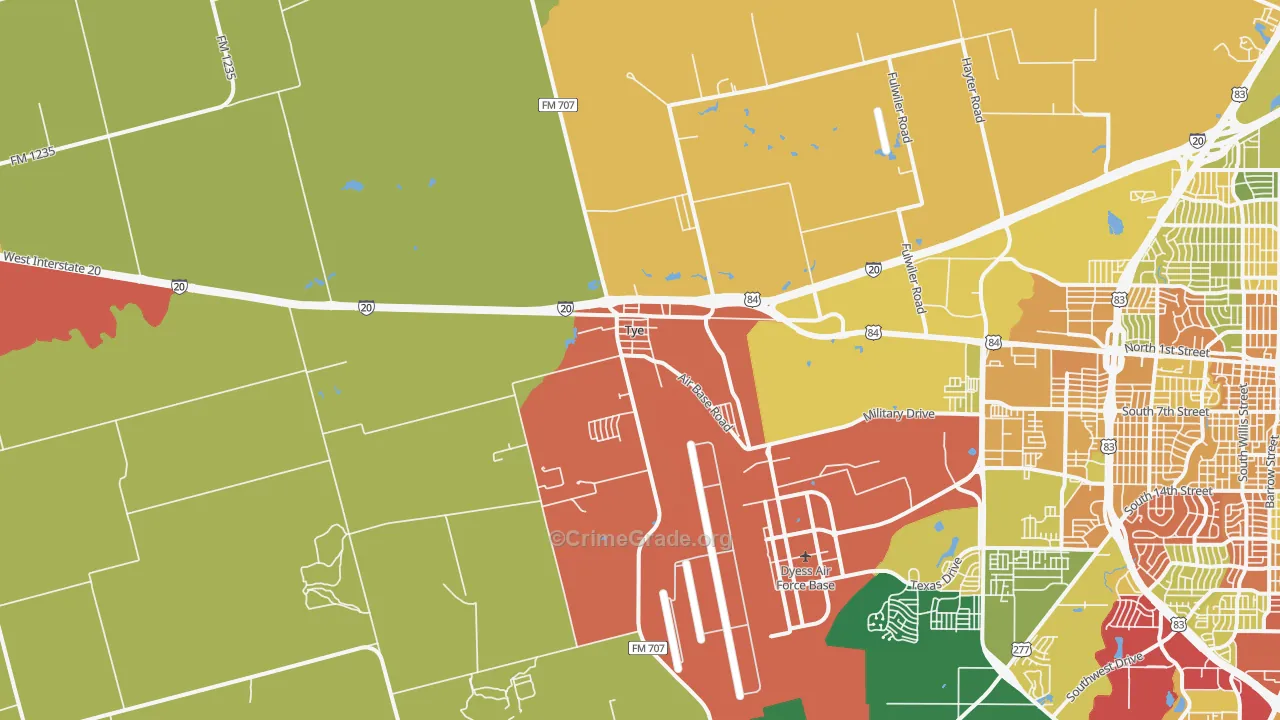 Tye, TX Map of Theft Rates