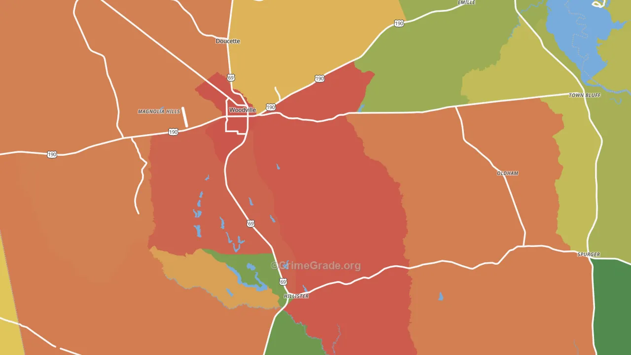 Tyler County, TX Map of Theft Rates