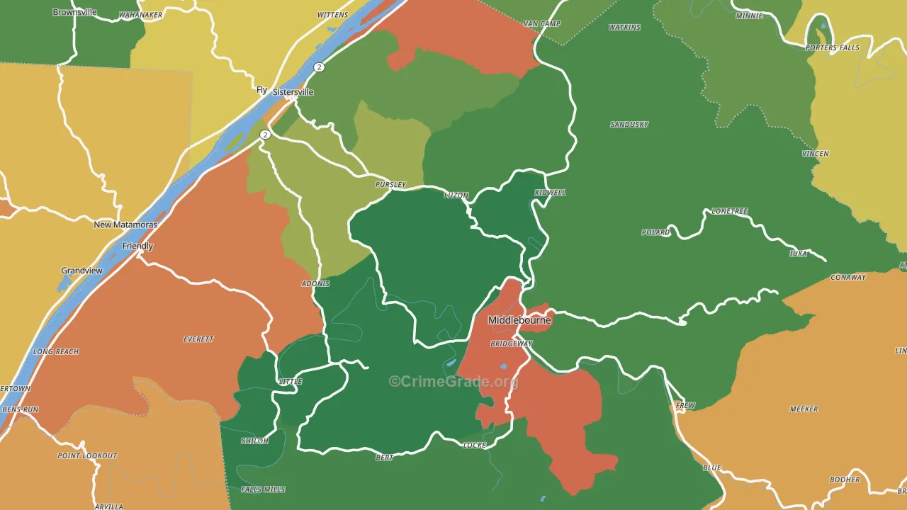 Tyler County, WV Map of Theft Rates