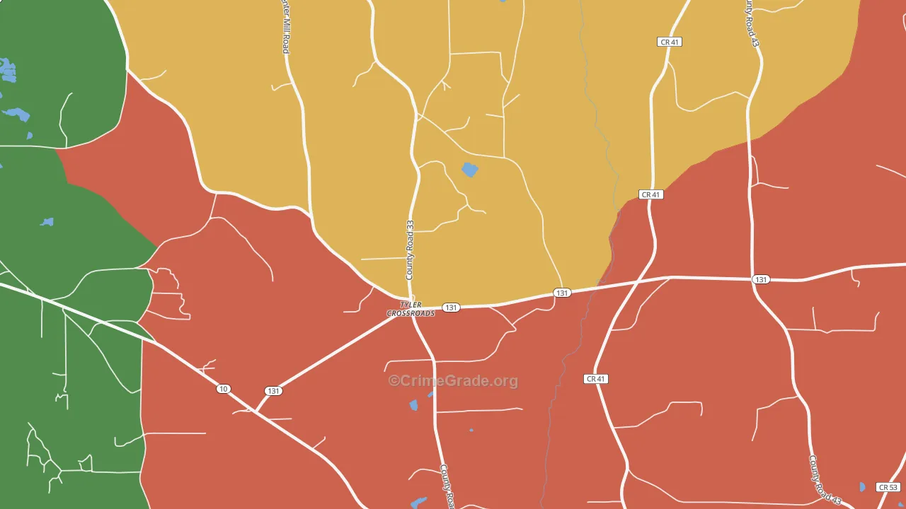 Tyler Crossroads, AL Map of Theft Rates