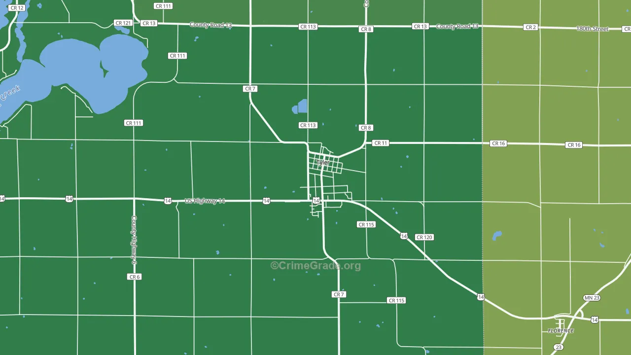 Tyler, MN Map of Theft Rates