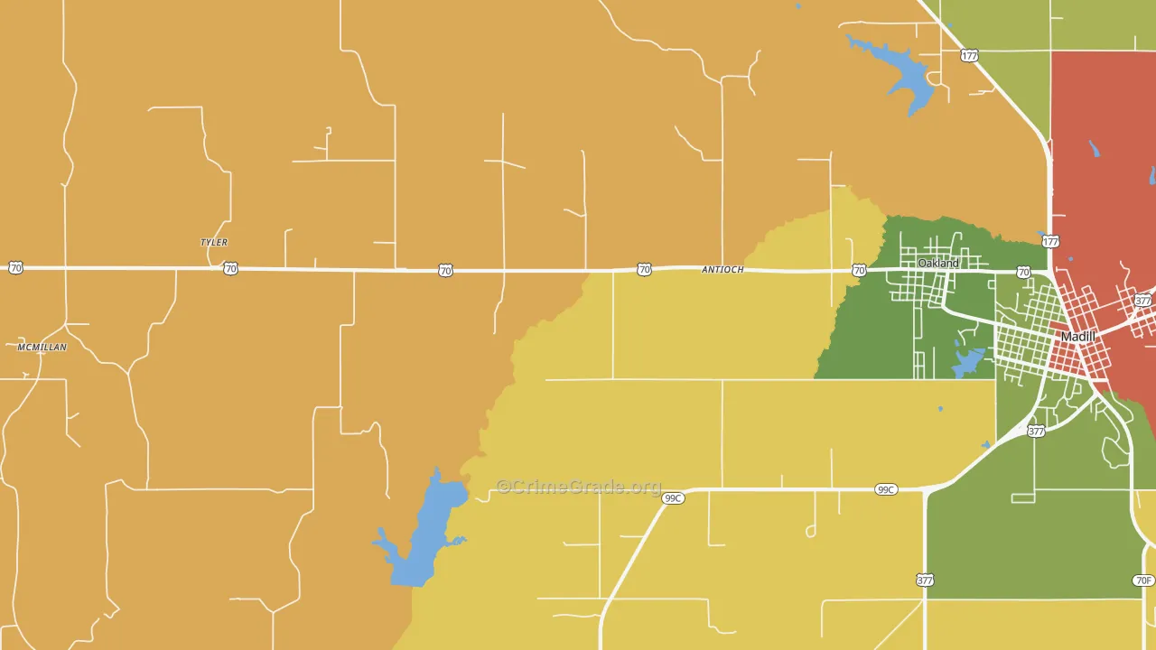Tyler, OK Map of Theft Rates
