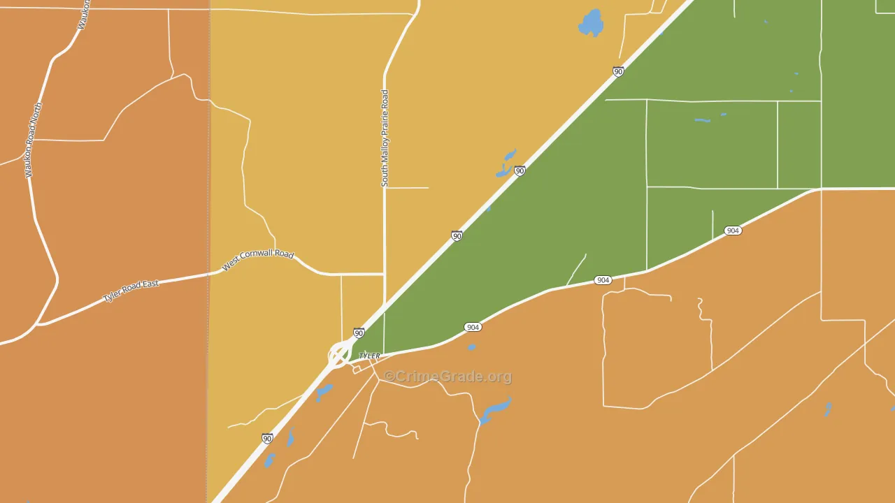 Tyler, WA Map of Theft Rates