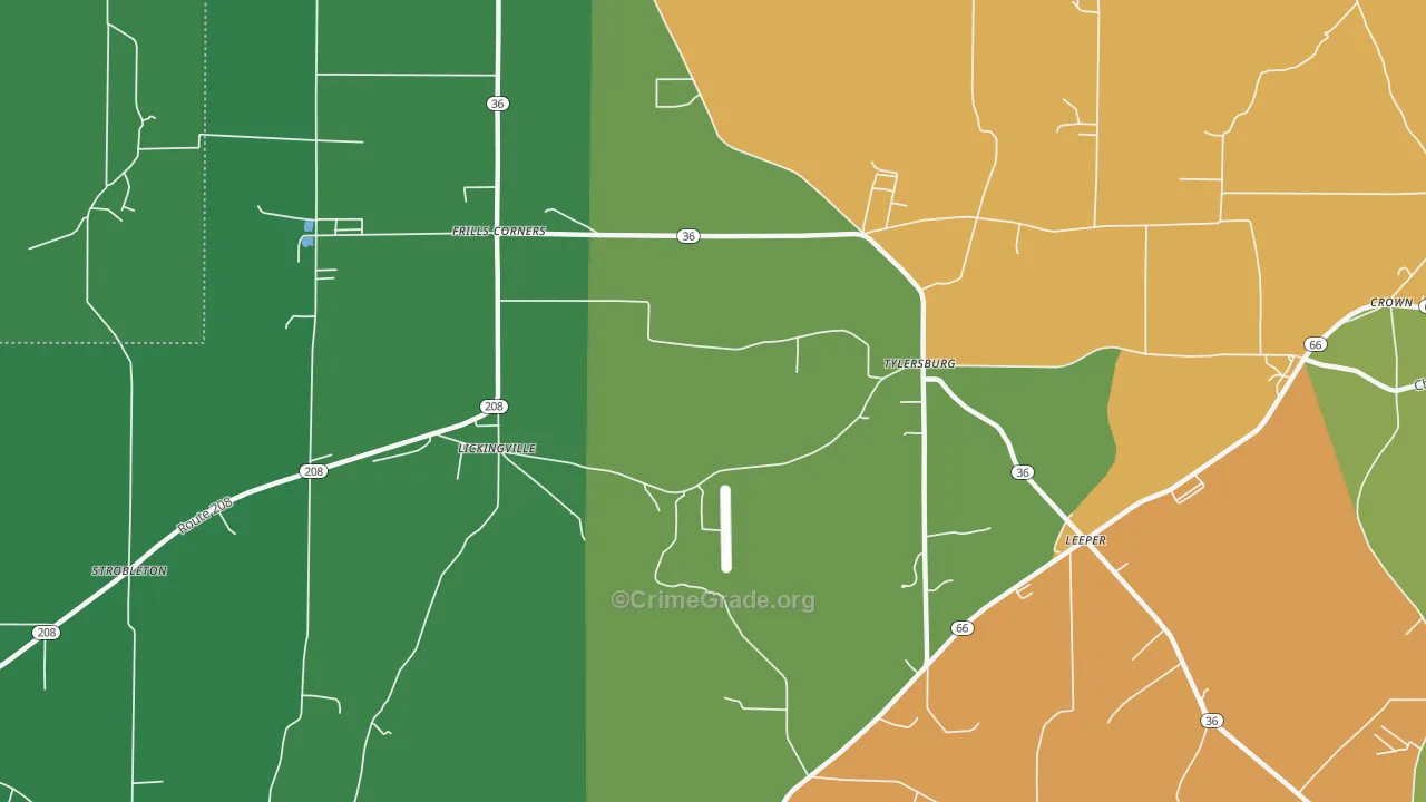 Tylersburg, PA Map of Theft Rates