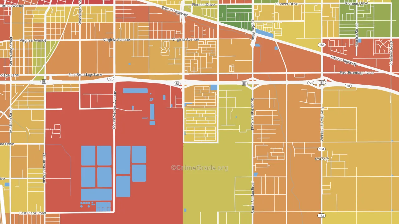 Tyner Homes, Bakersfield, CA Map of Theft Rates