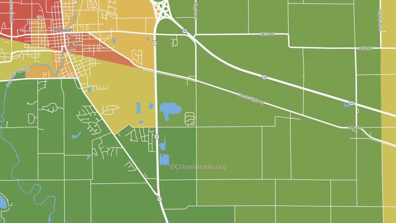 Tyner, IN Map of Theft Rates