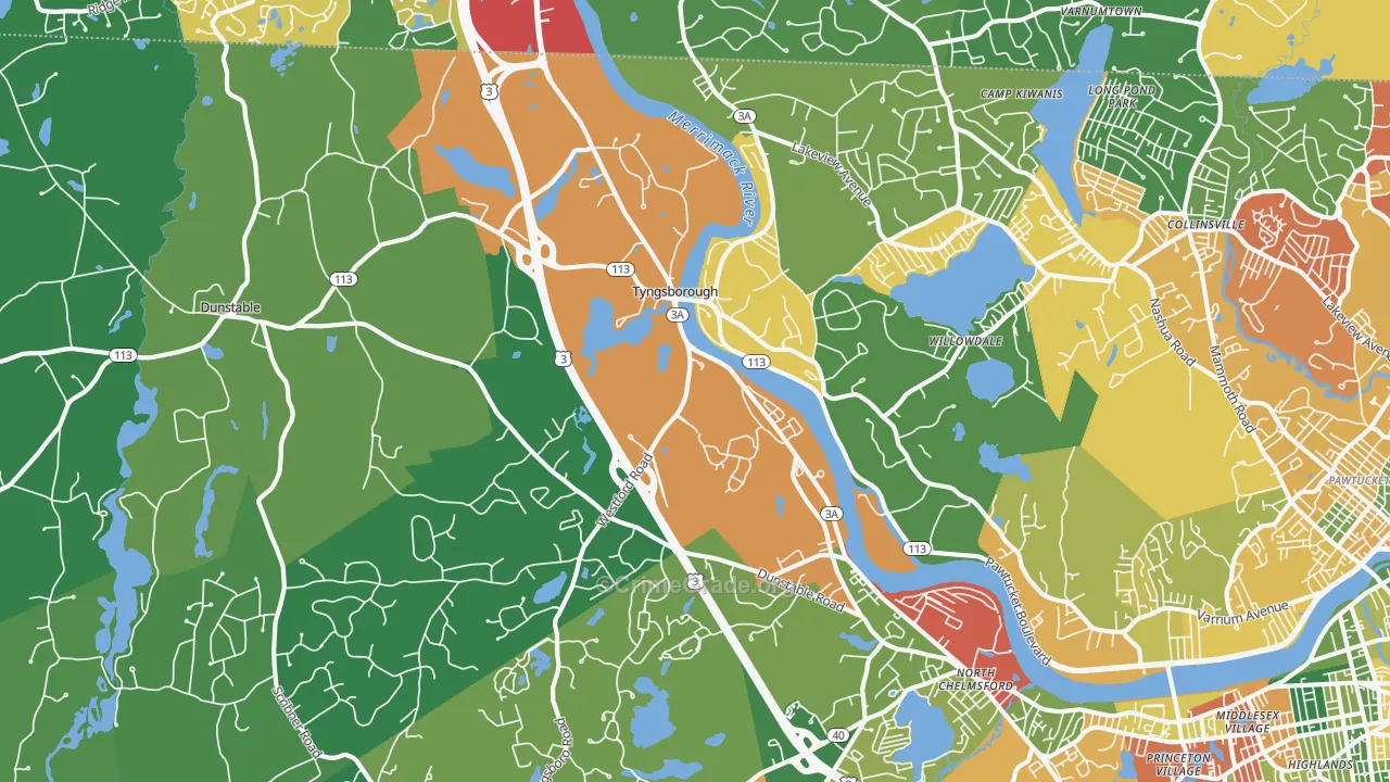 Tyngsboro, MA Map of Theft Rates