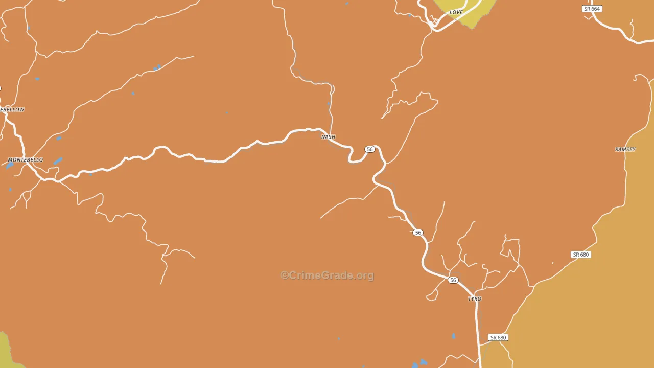 Tyro, VA Map of Theft Rates