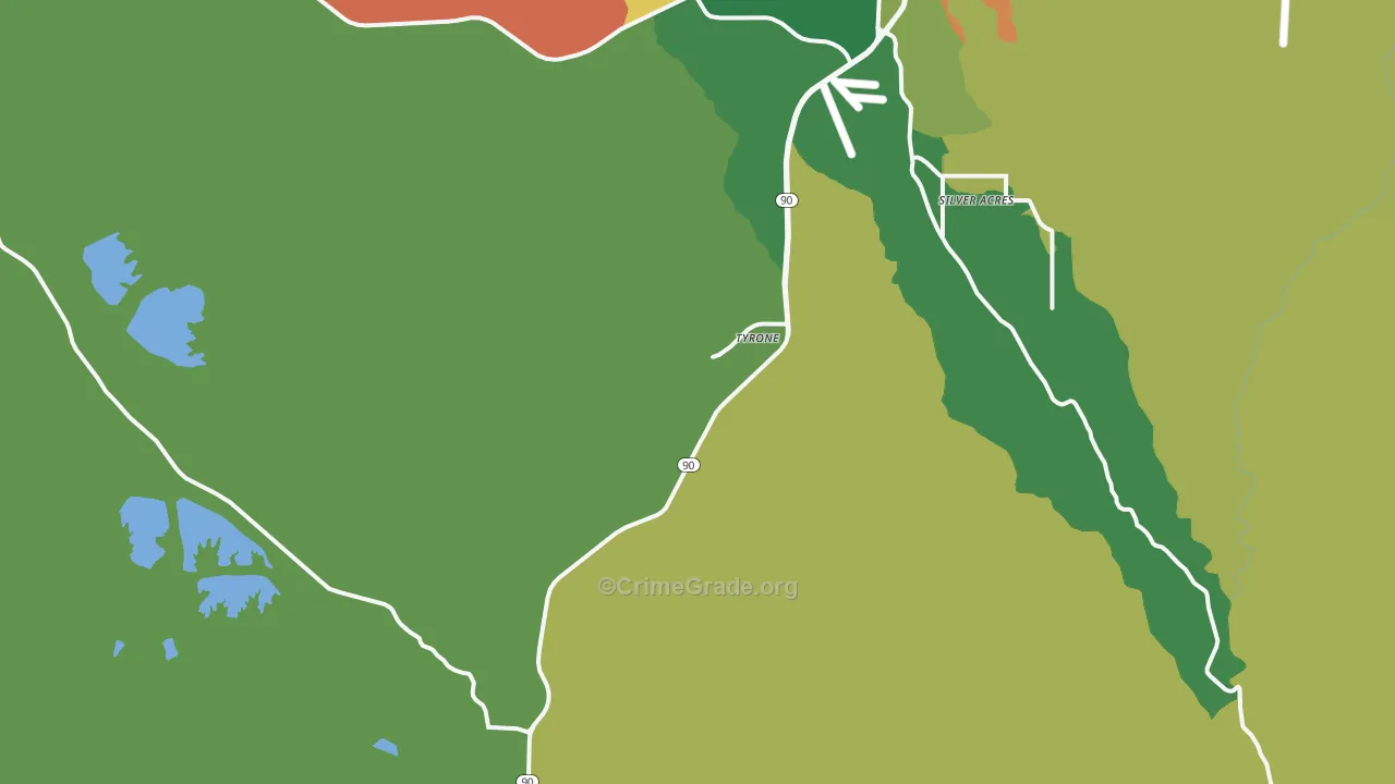 Tyrone, NM Map of Theft Rates