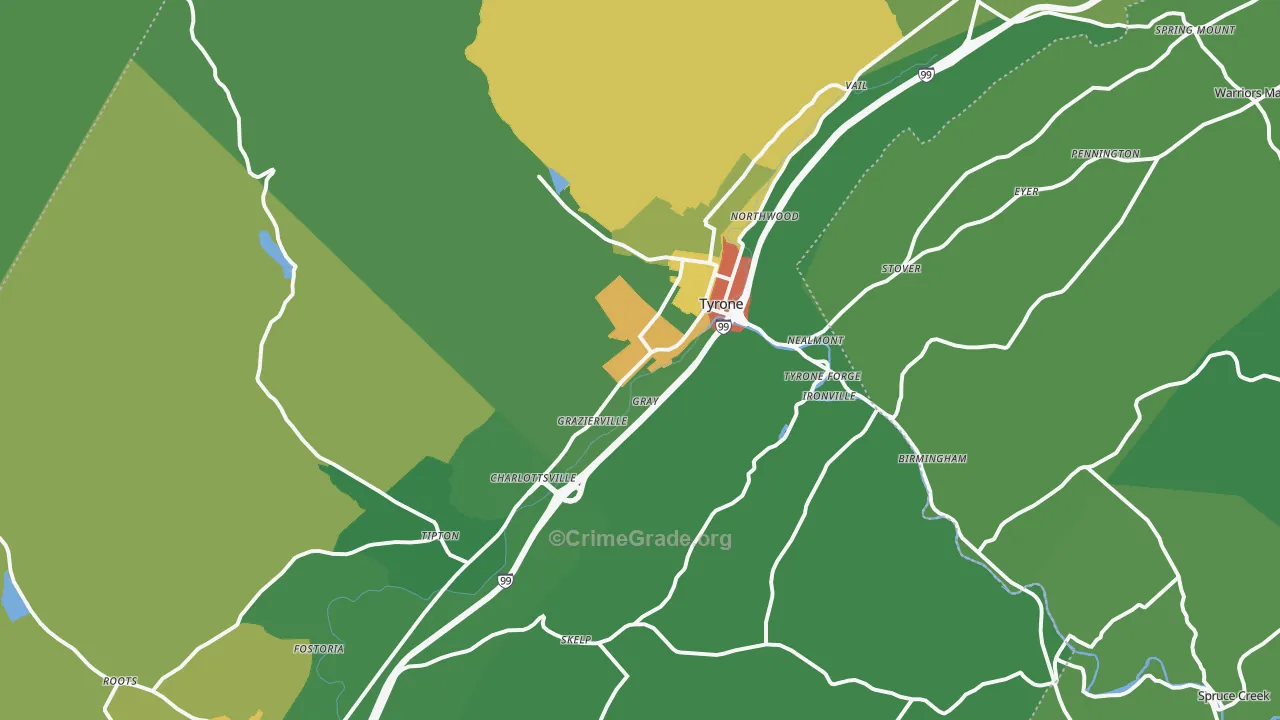 Tyrone, PA Map of Theft Rates